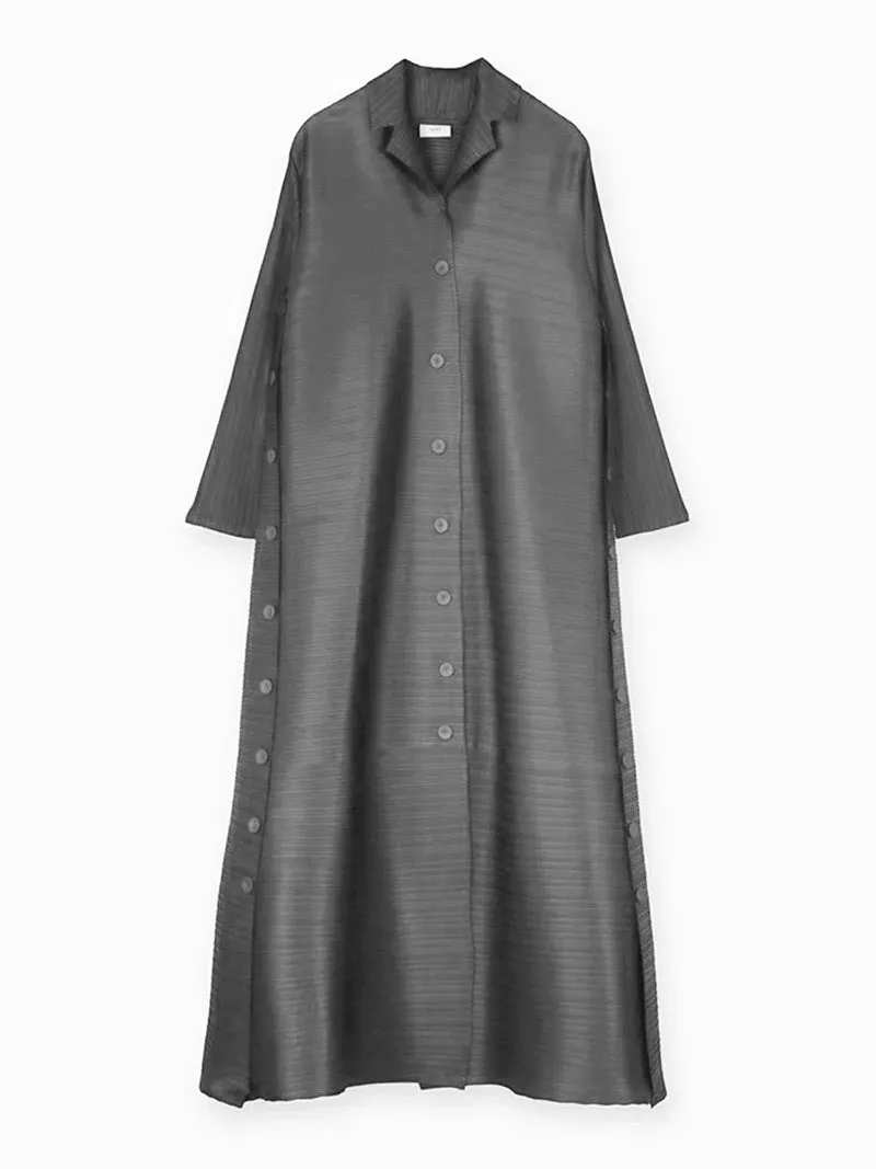 Three Breasted Pleated Women's Long Cardigan Coats