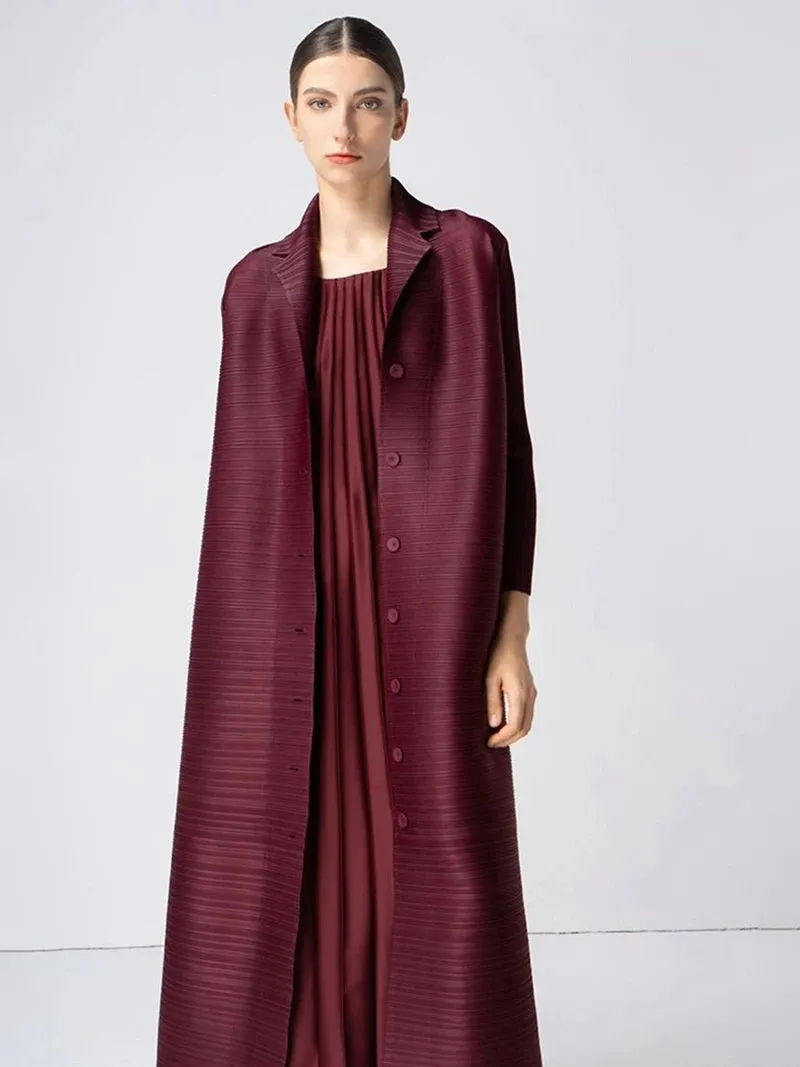 Three Breasted Pleated Women's Long Cardigan Coats