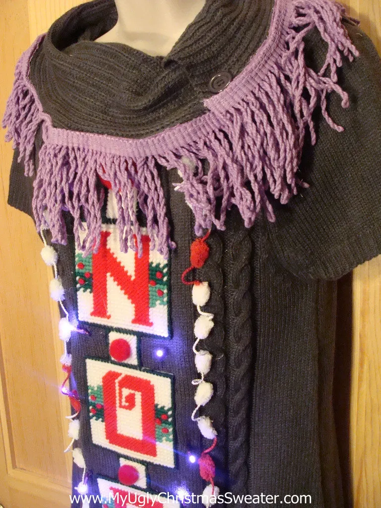 Ugly Christmas Sweater Party Tacky Dress "NOEL" with Lights  (d10)
