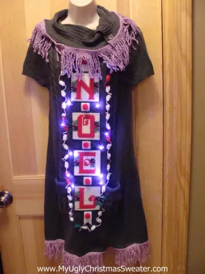 Ugly Christmas Sweater Party Tacky Dress "NOEL" with Lights  (d10)