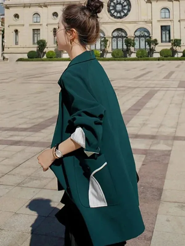Wenkouban-Winter outfits Christmas Rolled Up Sleeves Double Breasted Oversized Blazer
