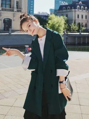 Wenkouban-Winter outfits Christmas Rolled Up Sleeves Double Breasted Oversized Blazer