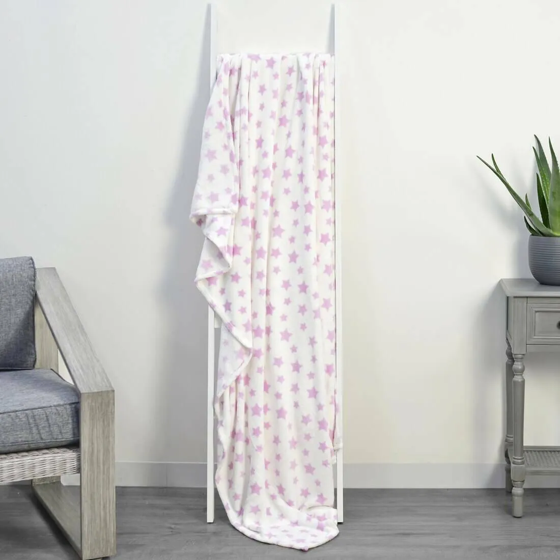 White With Stars Microfleece Blanket Home Sofa Bed Throw
