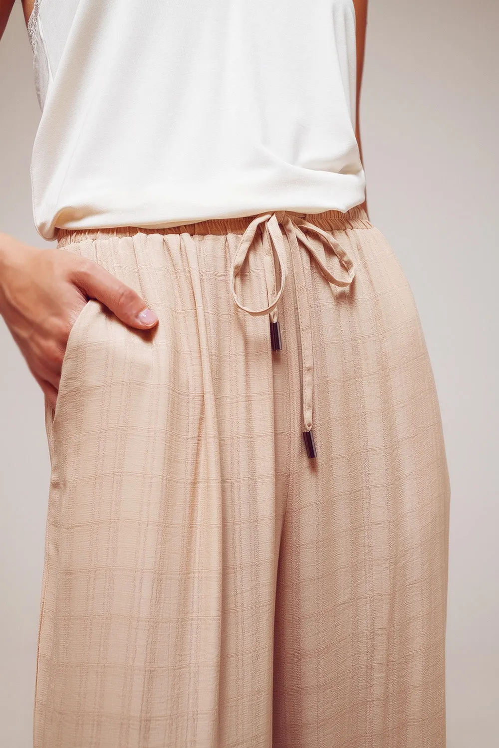 Wide Leg Drawstring Pants in Beige