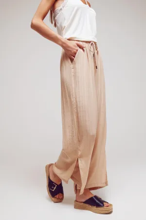 Wide Leg Drawstring Pants in Beige