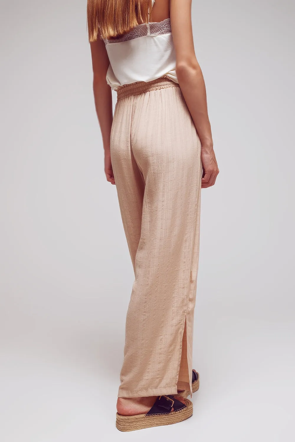 Wide Leg Drawstring Pants in Beige